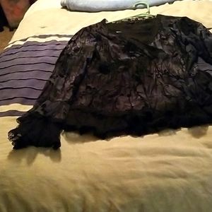 Dark green and black long sleeve v neck blouse top size medium